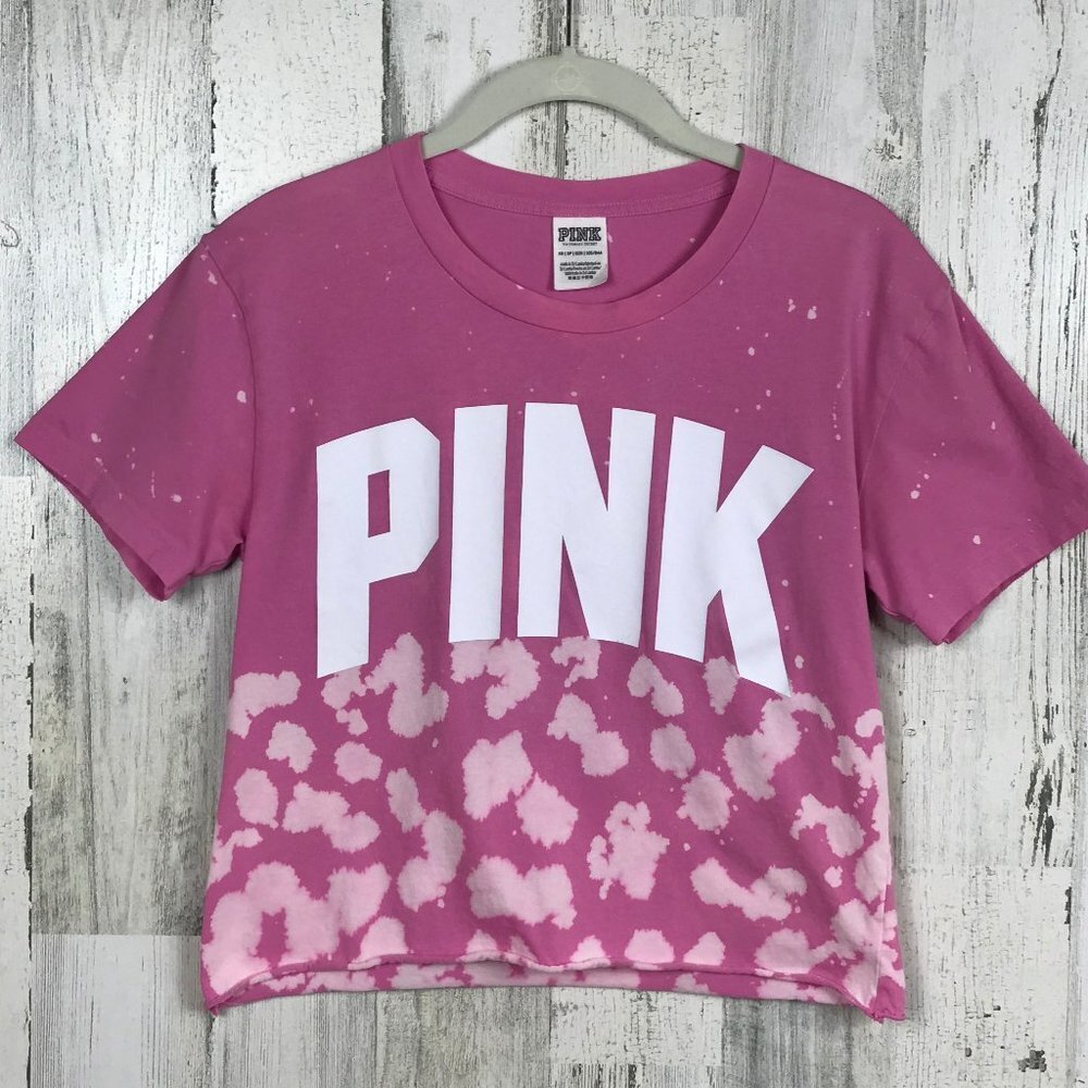 PINK Victoria's Secret‎ crop tee bleach effect pink white size XS